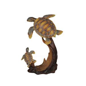 Sea Turtle Family Sculpture Home Decor Statue Desk Shelf Coastal Resin Figurine